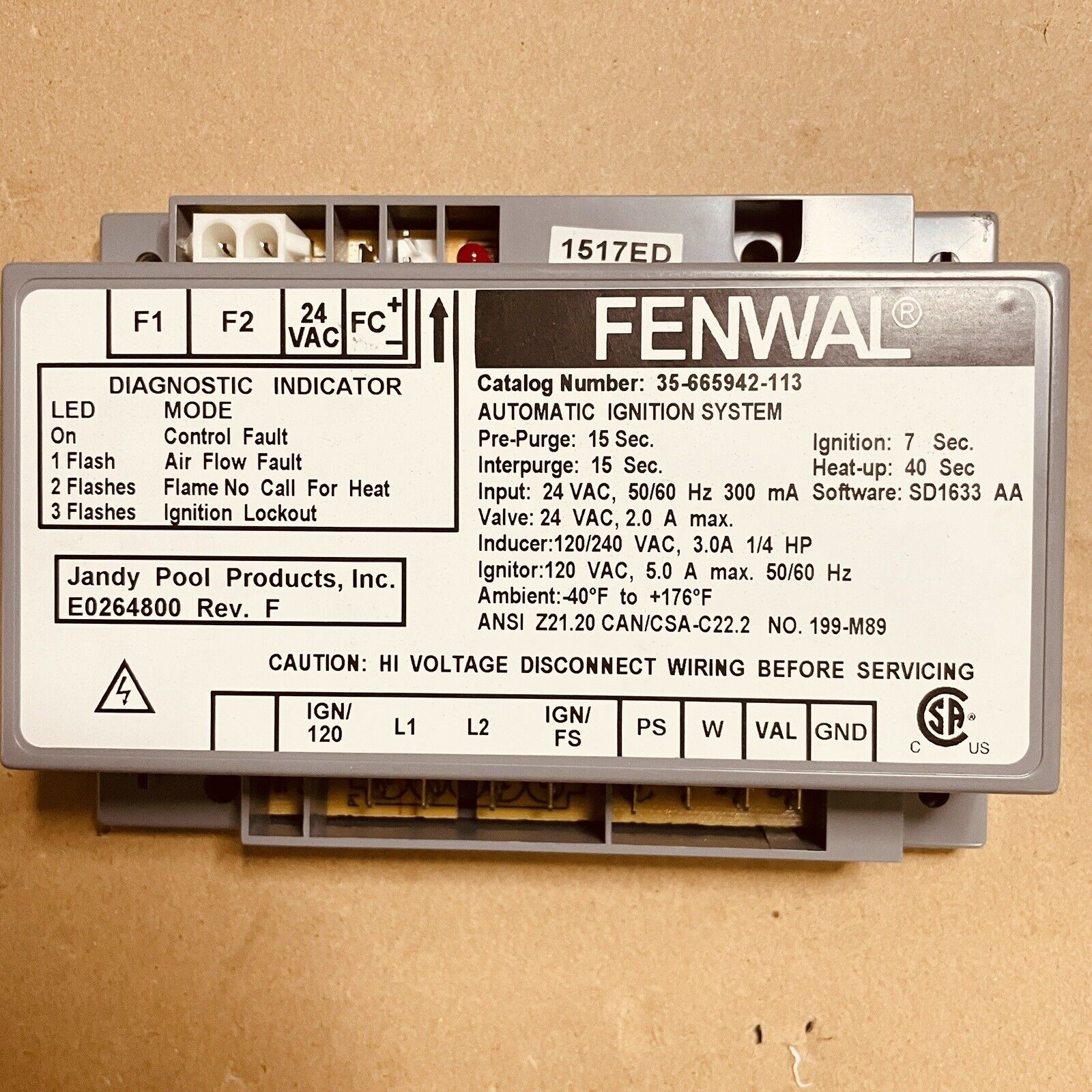 FENWAL 35-665942-113 Automatic Ignition Control System Module
