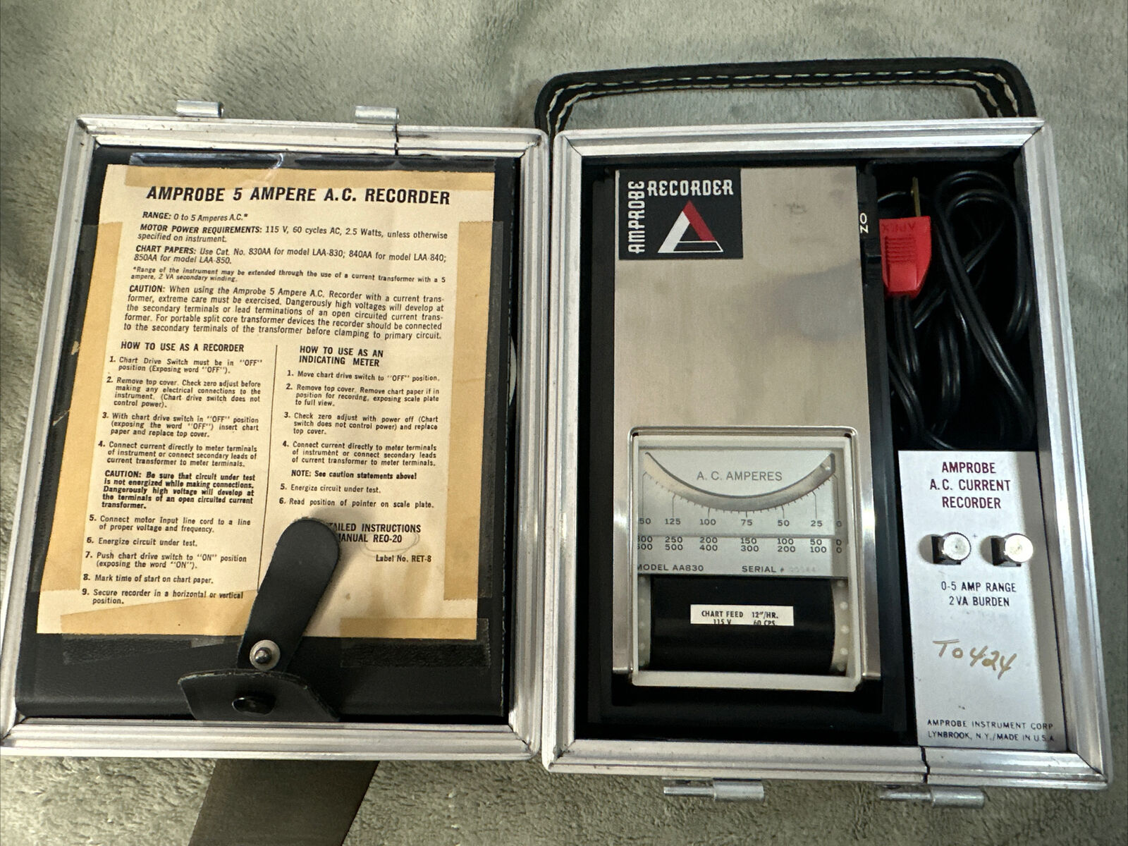 Vintage Amprobe AC Voltage & Current Recorder AA830 USA