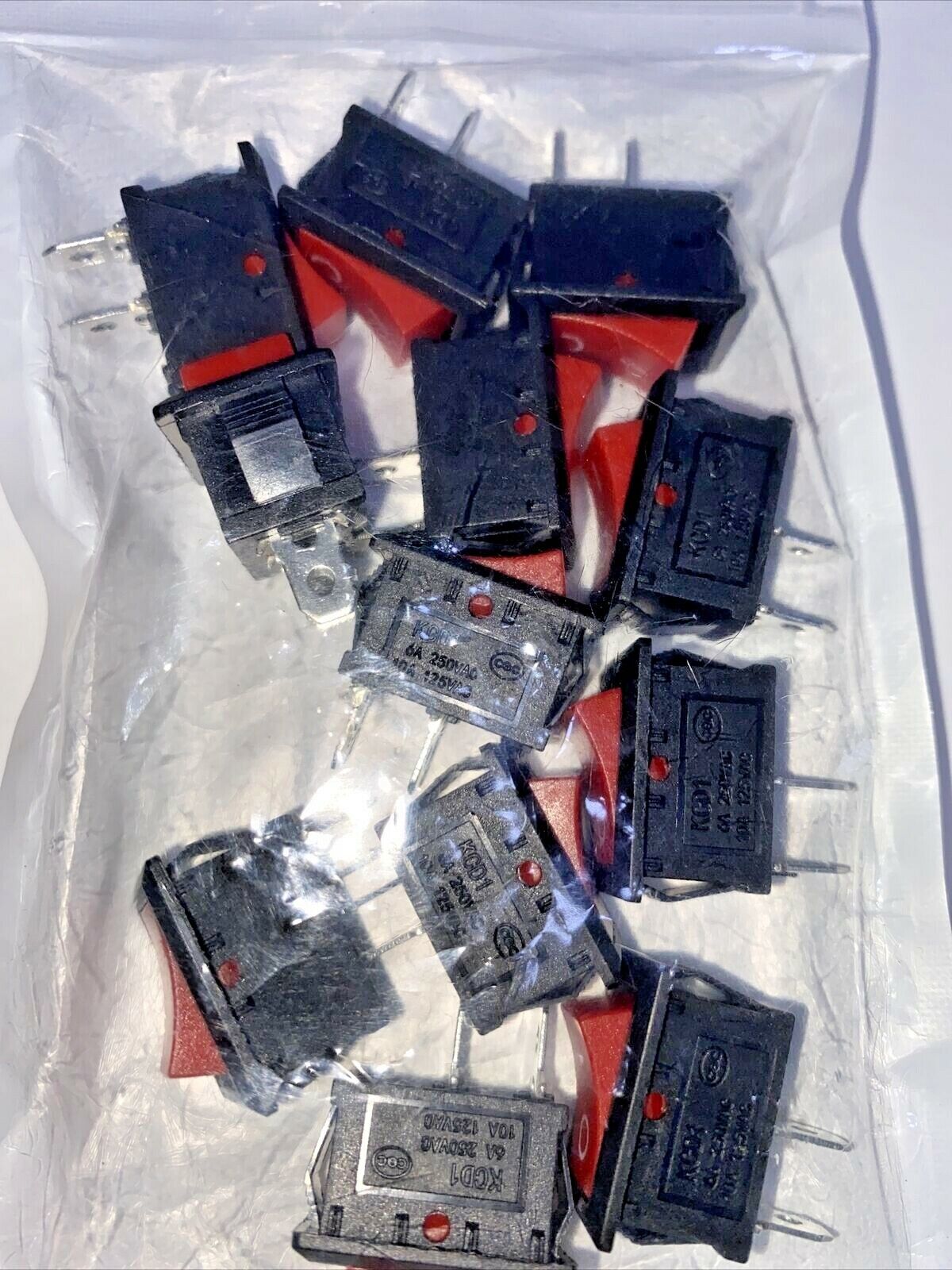 12 PCS Mini Rocker Switch 2 Pin ON-OFF SPST 125VAC/10A 250VAC/6A Red KCD1 