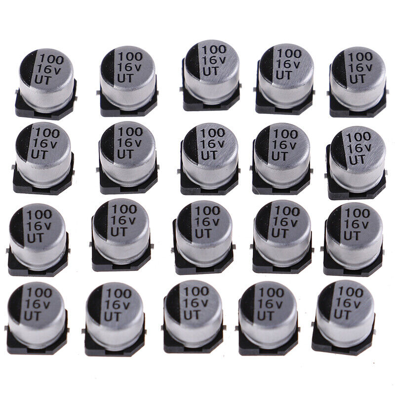 20 pcs SMD electrolytic capacitors with specifications of 6*5 mm 16V 100u.FW