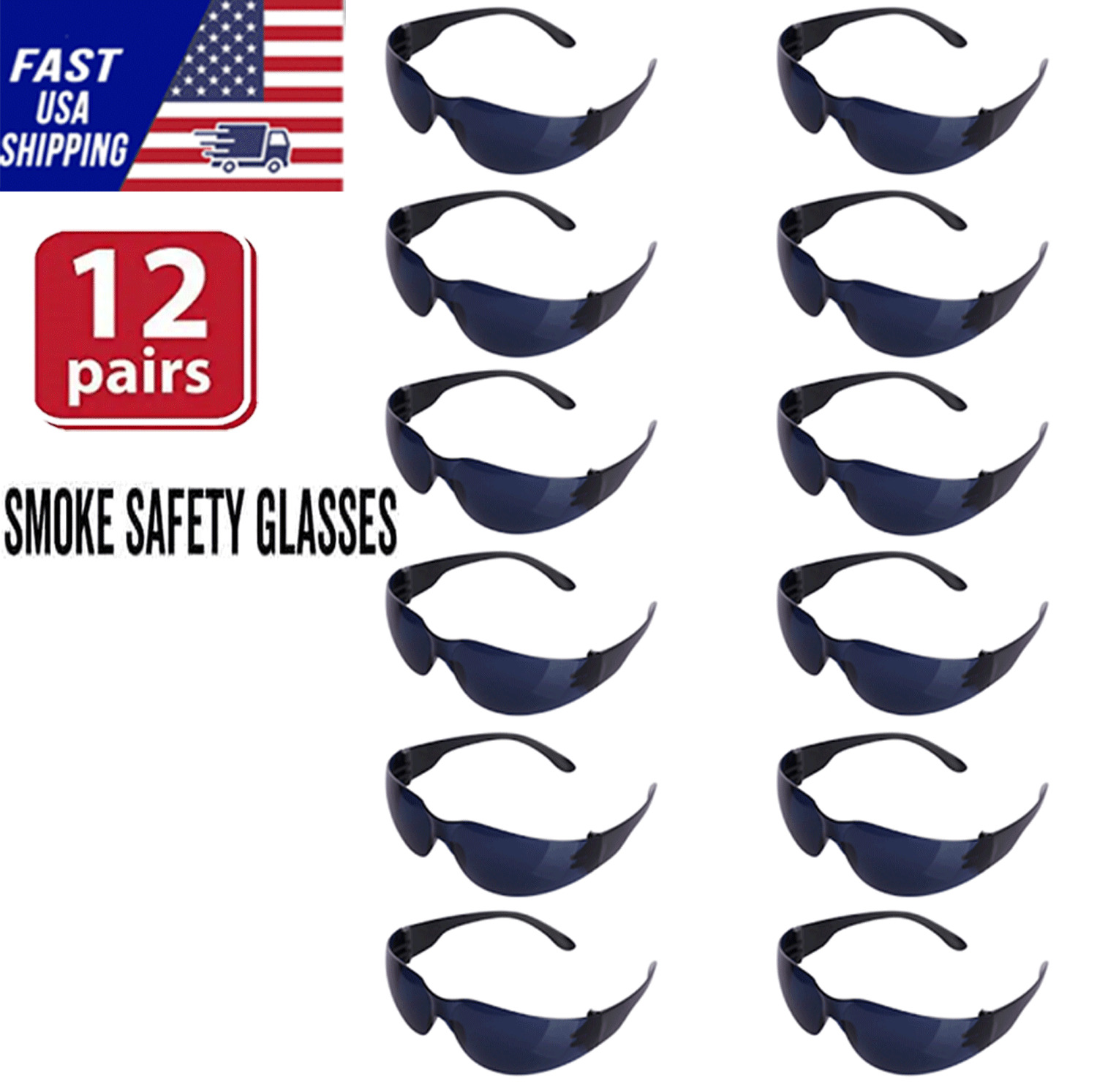 12 PAIR Pack Safety Glasses Protective Grey SMOKE Lens Sunglasses Work Lot Z87 