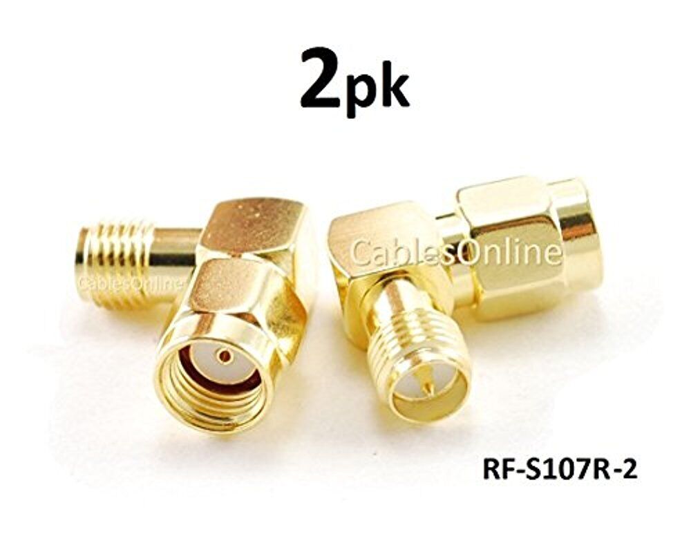 CablesOnline RP-SMA Male to RP-SMA Female Right Angle 90-Degree Gold Adapter