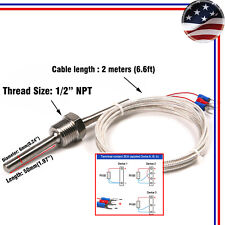 RTD Pt100 Temperature Sensor Probe 3 Wires 2M Cable Thermocouple 1/2