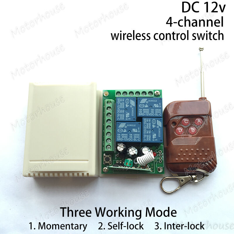 DC 12V 4CH Channel Wireless RF Remote Control Relay Switch Transceiver+ Receiver