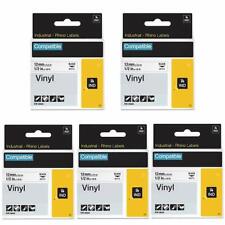 5PK Vinyl Label Tape 18444 12mm Black / White for DYMO RHINO 3000 4200 5200 6000 picture