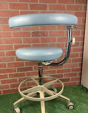 Vintage Henry Schein Adjustable blue Vinyl Dental Stool Dentist Exam Chair Arm picture