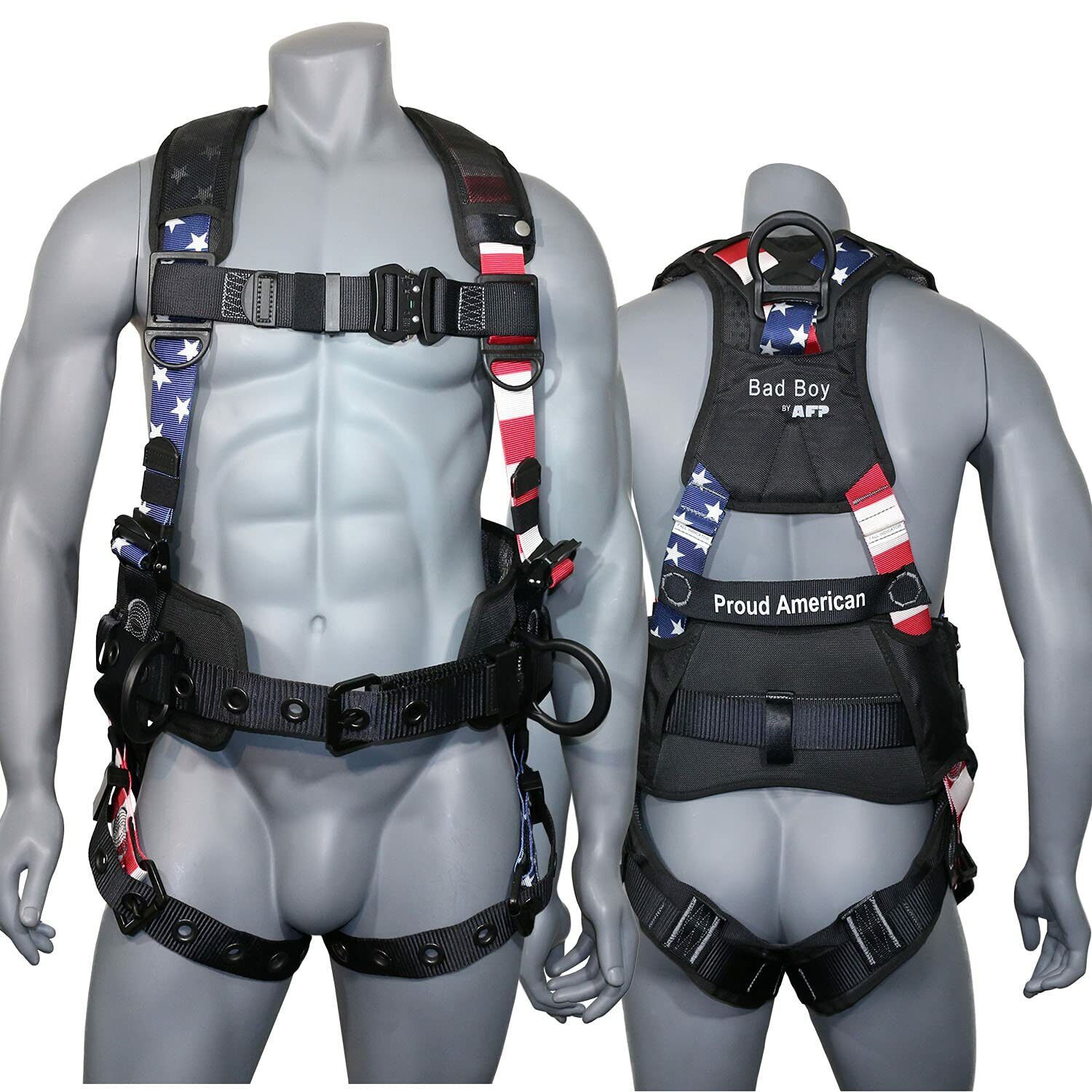 AFP Fall Protection Full-Body Safety Harness Premium American Flag Bad Boy New