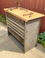 Vintage Equipto 15 Drawer Metal Parts Cabinet Hardwood Work Top with dividers picture