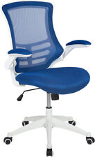 Mid-Back Blue Mesh Swivel Task Office Chair with White Frame and Flip-Up Arms  picture