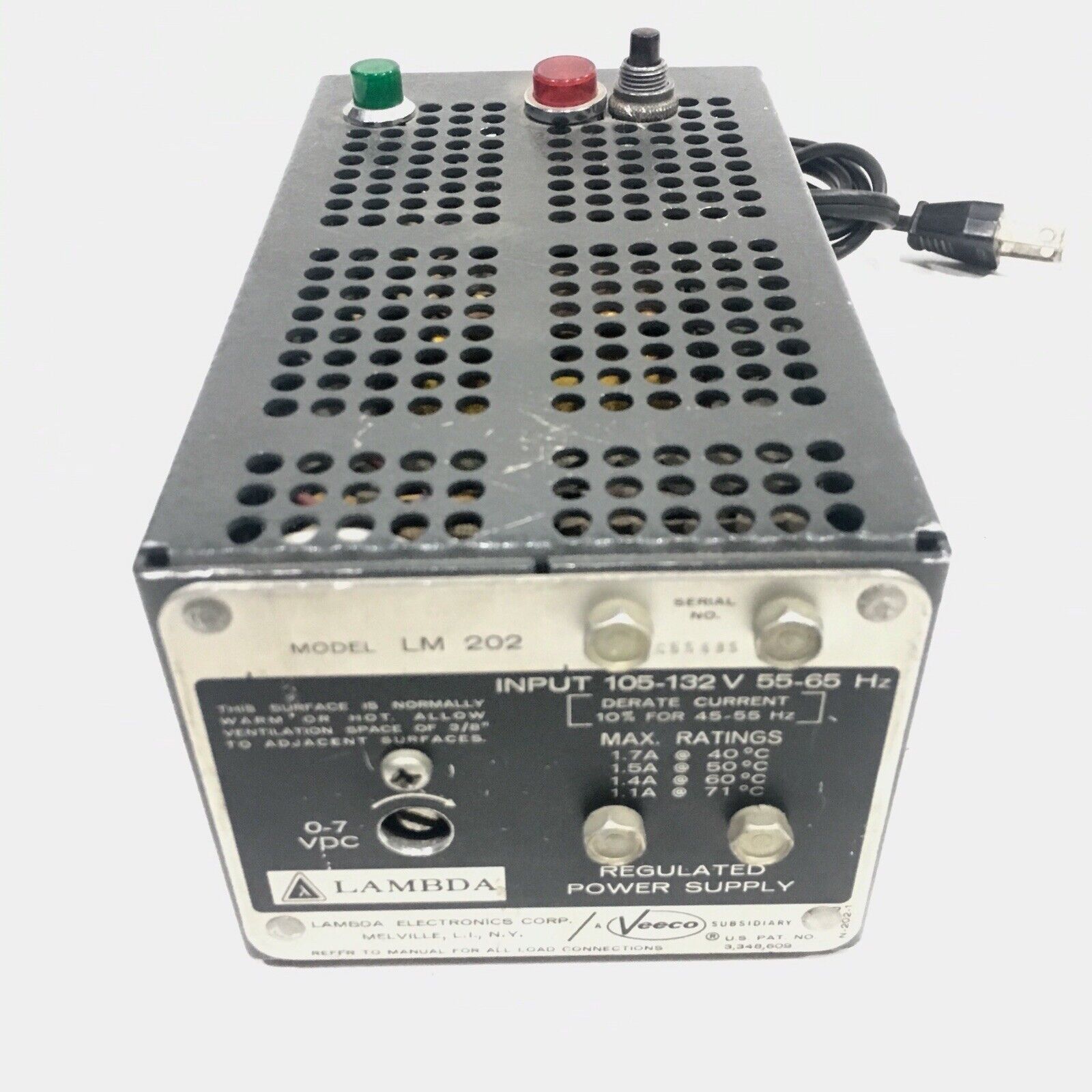 Lambda Electronics Model LM202 Vintage Power Supply Veeco Input 105-132V 55-65hz