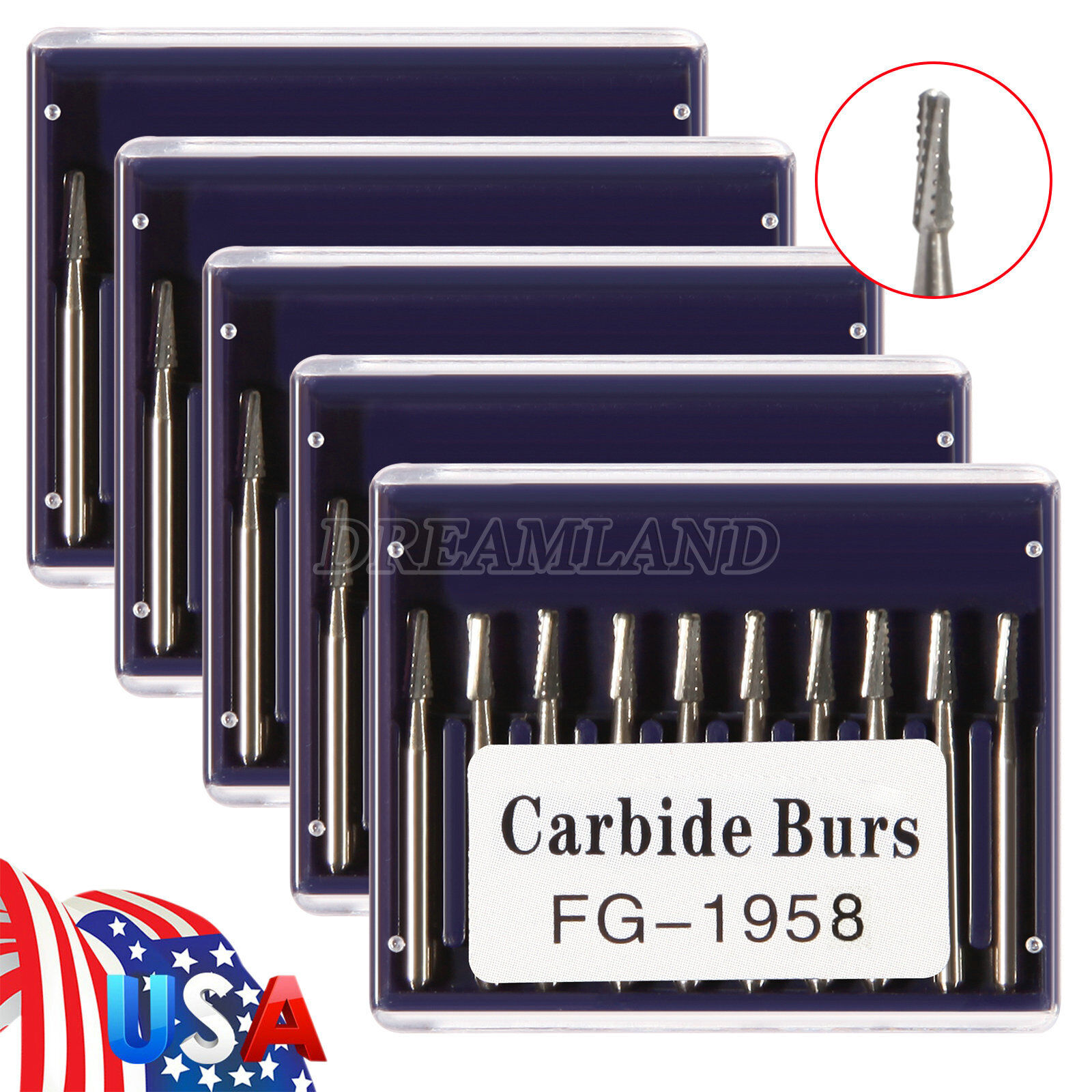 50pcs Dental Tungsten Carbide Burs FG1958 1.6mm for High Speed Handpiece