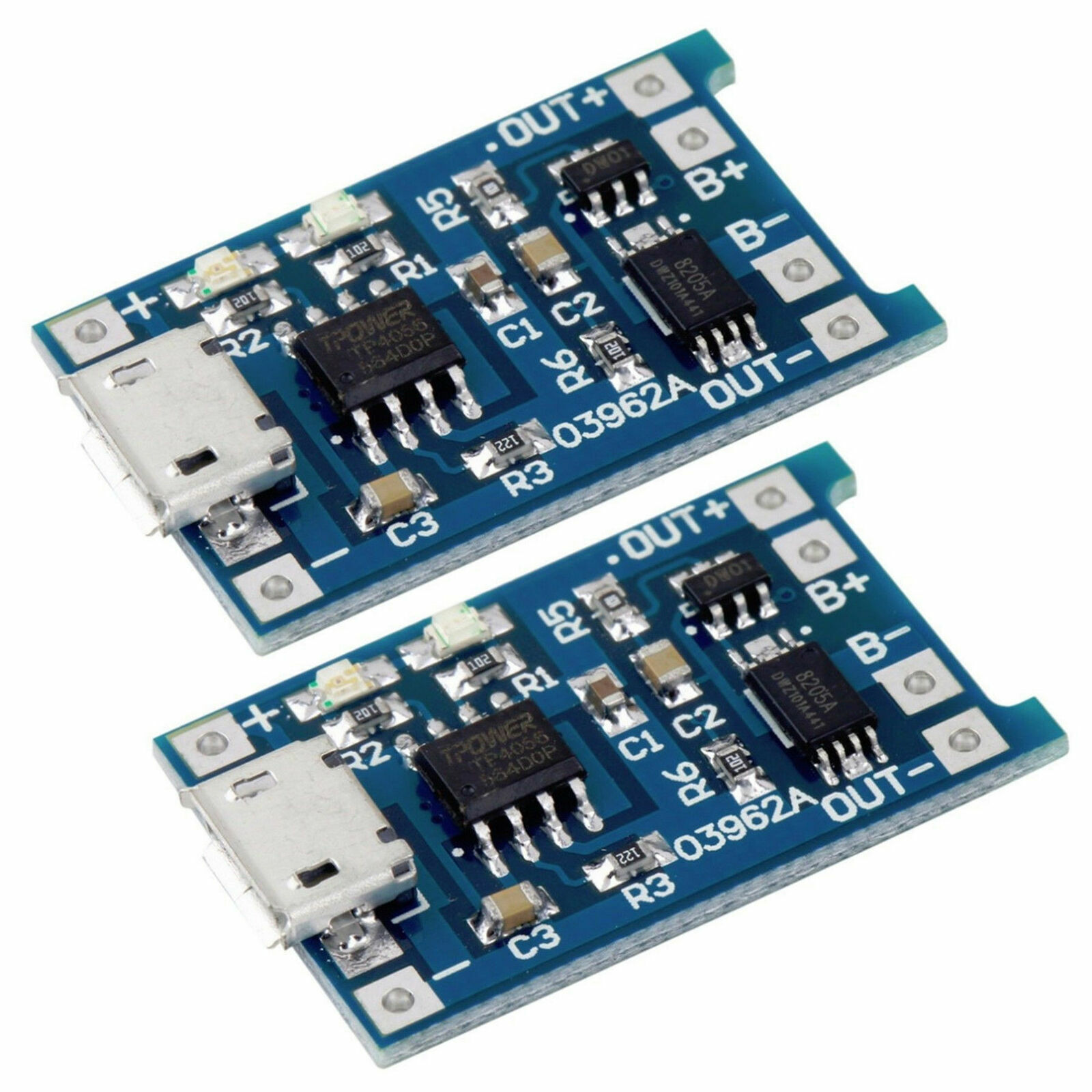 2pcs TP4056 5V 1A Micro USB 18650 Lithium Battery Charging and Protection Board