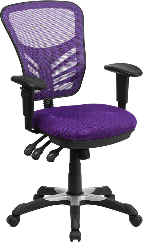 Mid-Back Blue Mesh Swivel Office Chair with Adjustable Arms & Lumbar Support 