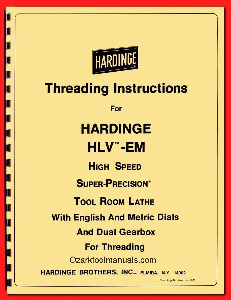 HARDINGE HLV-EM Threading Instructions Manual English Metric & Dual Gearbox 1126