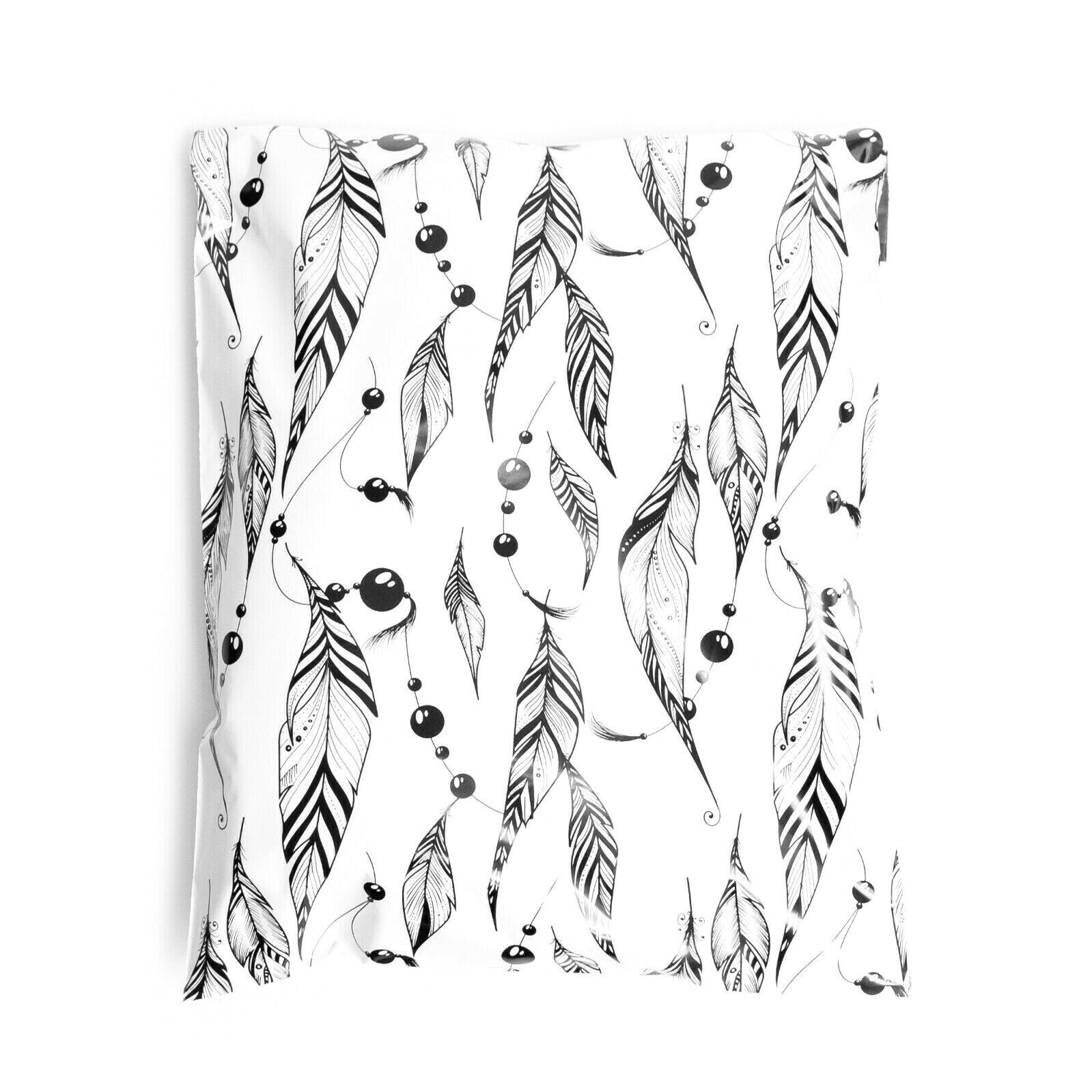 100 10x13 in boho feathers print designer poly mailers black minimalistic new