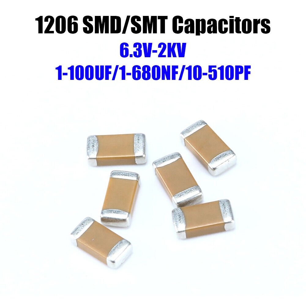 10PCS SMD/SMT 1206 Capacitors 5PF-820uF 6.3V-2KV ±10% X7R X5R Ceramic Capacitors