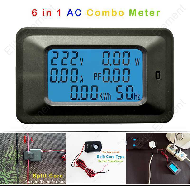 AC Digital Multimeter Volt Amp 100A Power Watt Energy Split Core Current Sensor