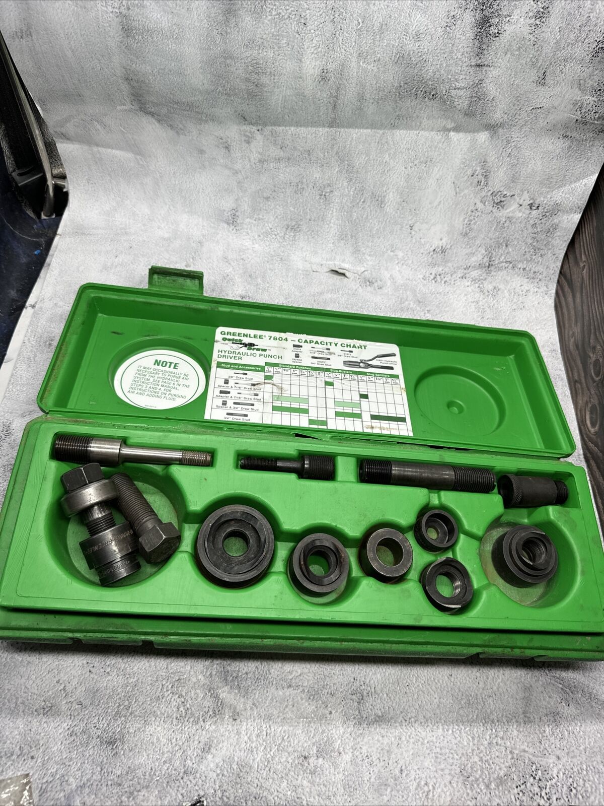 Greenlee 7804 Hydraulic Punch Driver Set W/ Spacers Adapters & Draw Studs