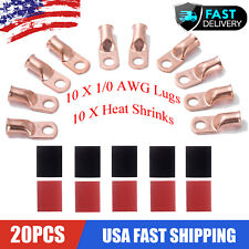 20PCS 1/0 AWG Gauge Copper Lugs w/ BLACK & RED Heat Shrink Ring Terminals Wire picture
