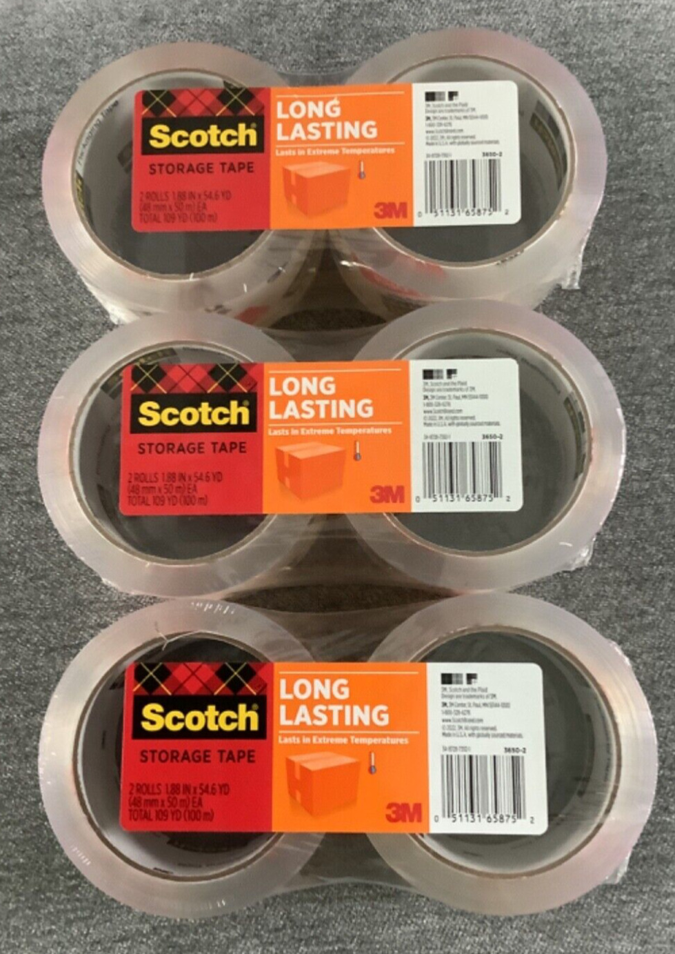 Scotch Long Lasting Storage Packaging Tape 6 Rolls 1.88 Inches x 54.6 Yards New