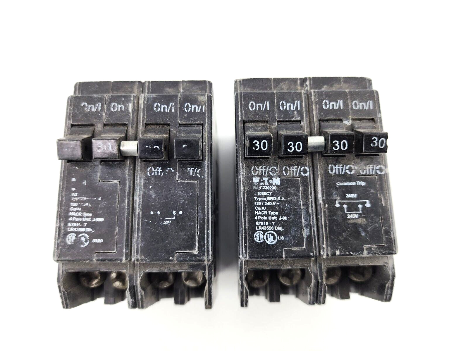 2pcs Used Eaton 30A 4 Pole Circuit Breaker Types BRD & A 120/240V