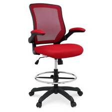 Mid-Back Red Mesh Drafting Chair with Foot Ring & Flip-Up Arms picture