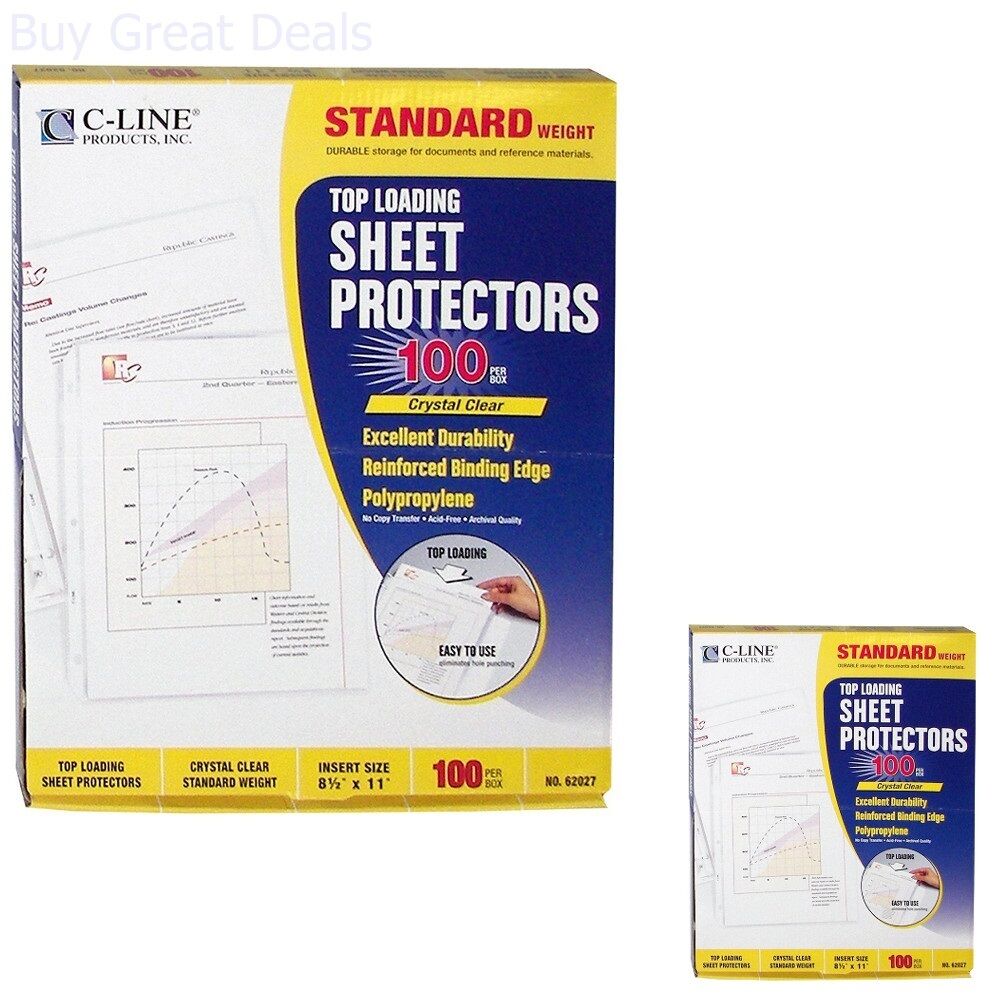 100 C-Line Clear Sheet Page Protectors 8.5x11, Poly / Plastic, Top Load - NEW