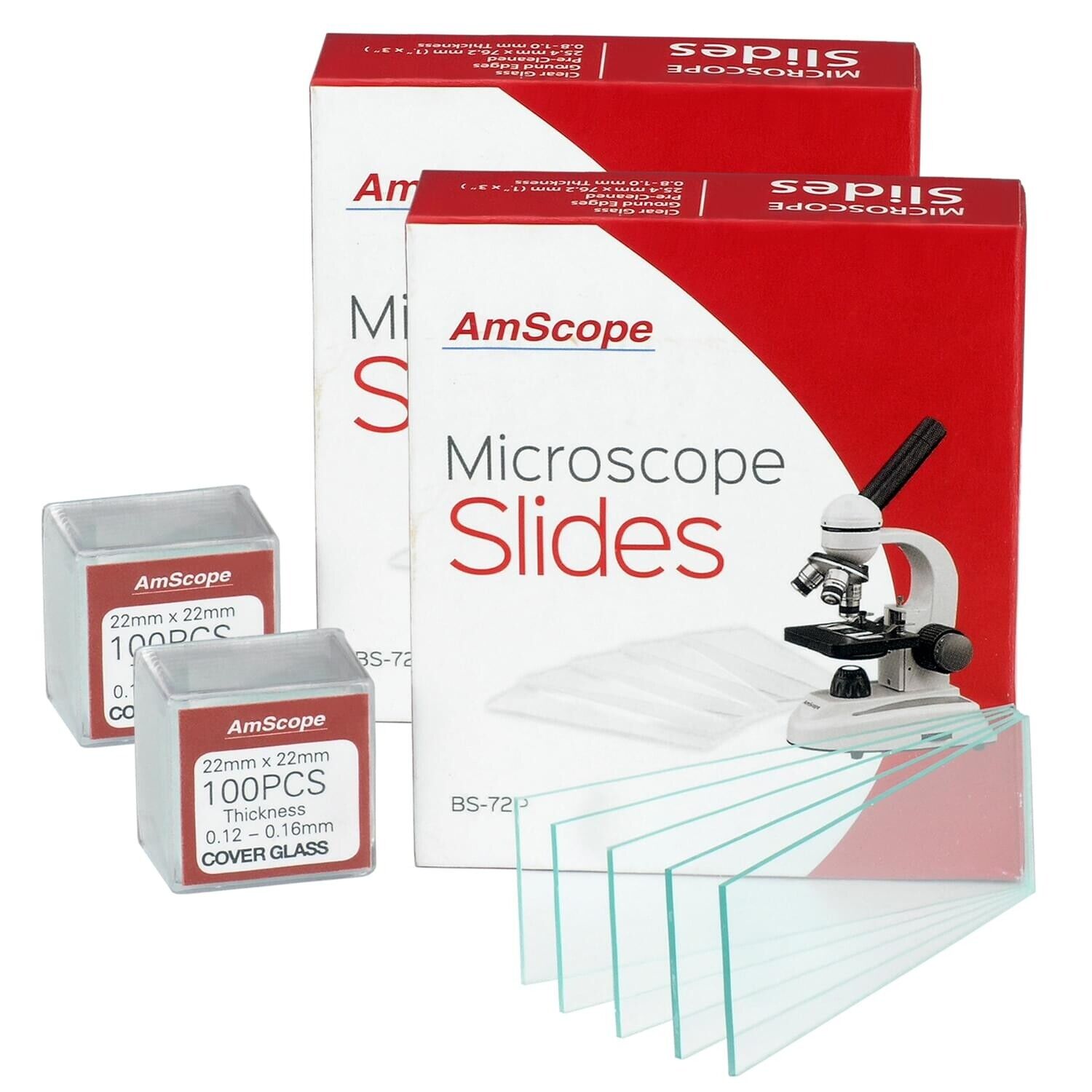 AmScope 144 Pre-Cleaned Blank Microscope Slides & 200 22x22mm Square Cover Glass