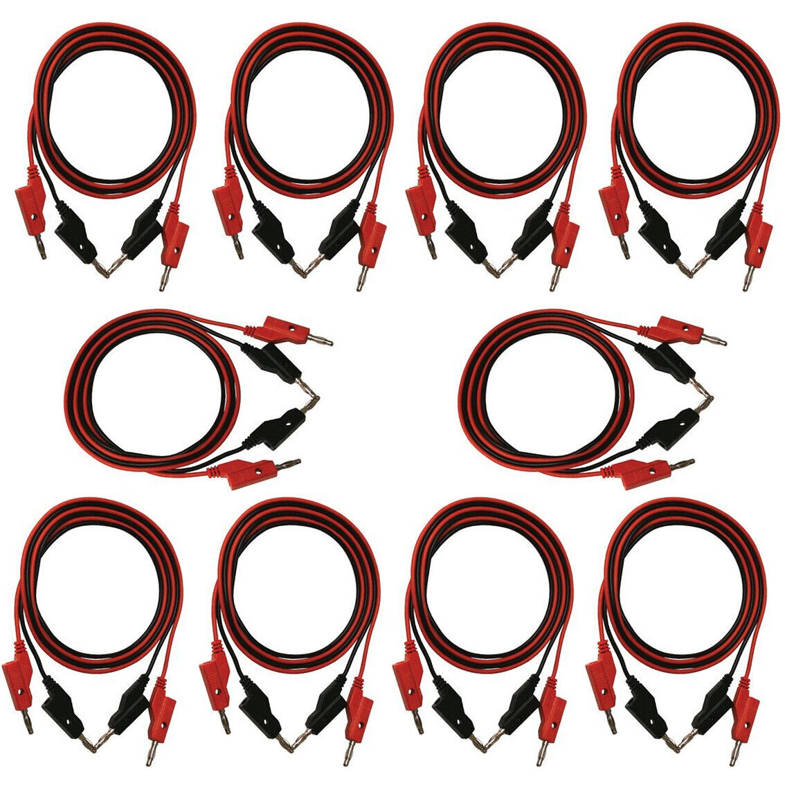 10 Pack of Red and Black Banana to Banana Test Lead Sets - 18 Gauge, 36\