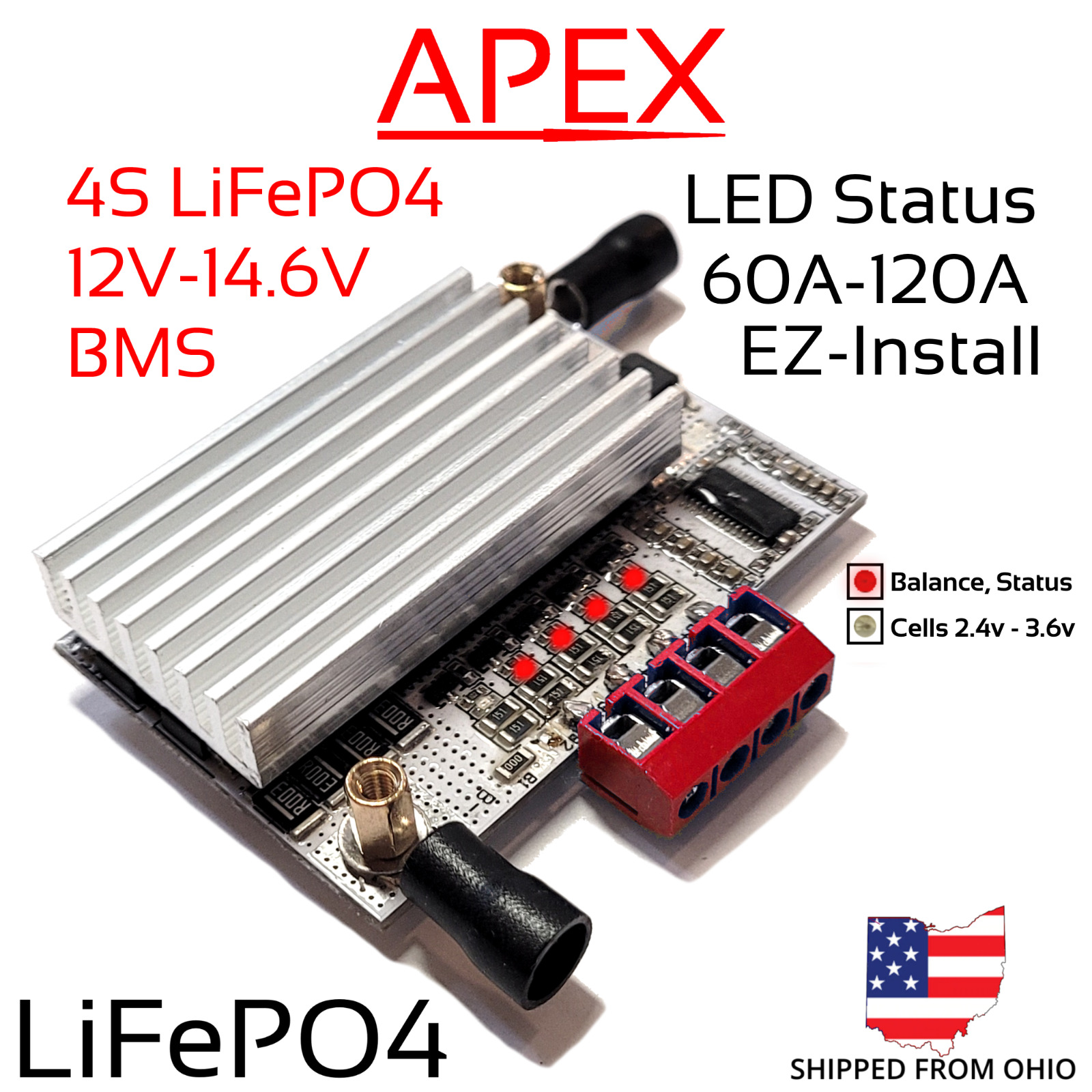 Plug and Play 4S 120A 12v - 14.6v LiFePO4 BMS Battery Balance No Soldering 12.8v
