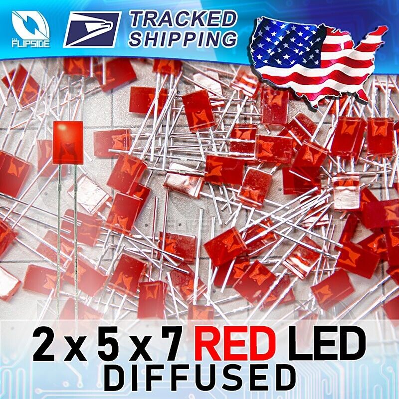100pcs 2x5x7mm LED RED Diffused Square 625nm Light Emitting Diodes 2*5*7 257