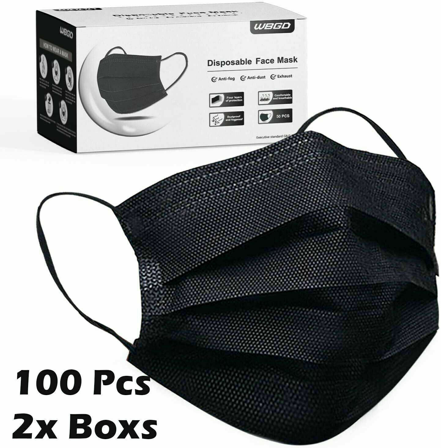 50/100 PCS Black Face Mask Mouth & Nose Protector Respirator Masks USA Seller