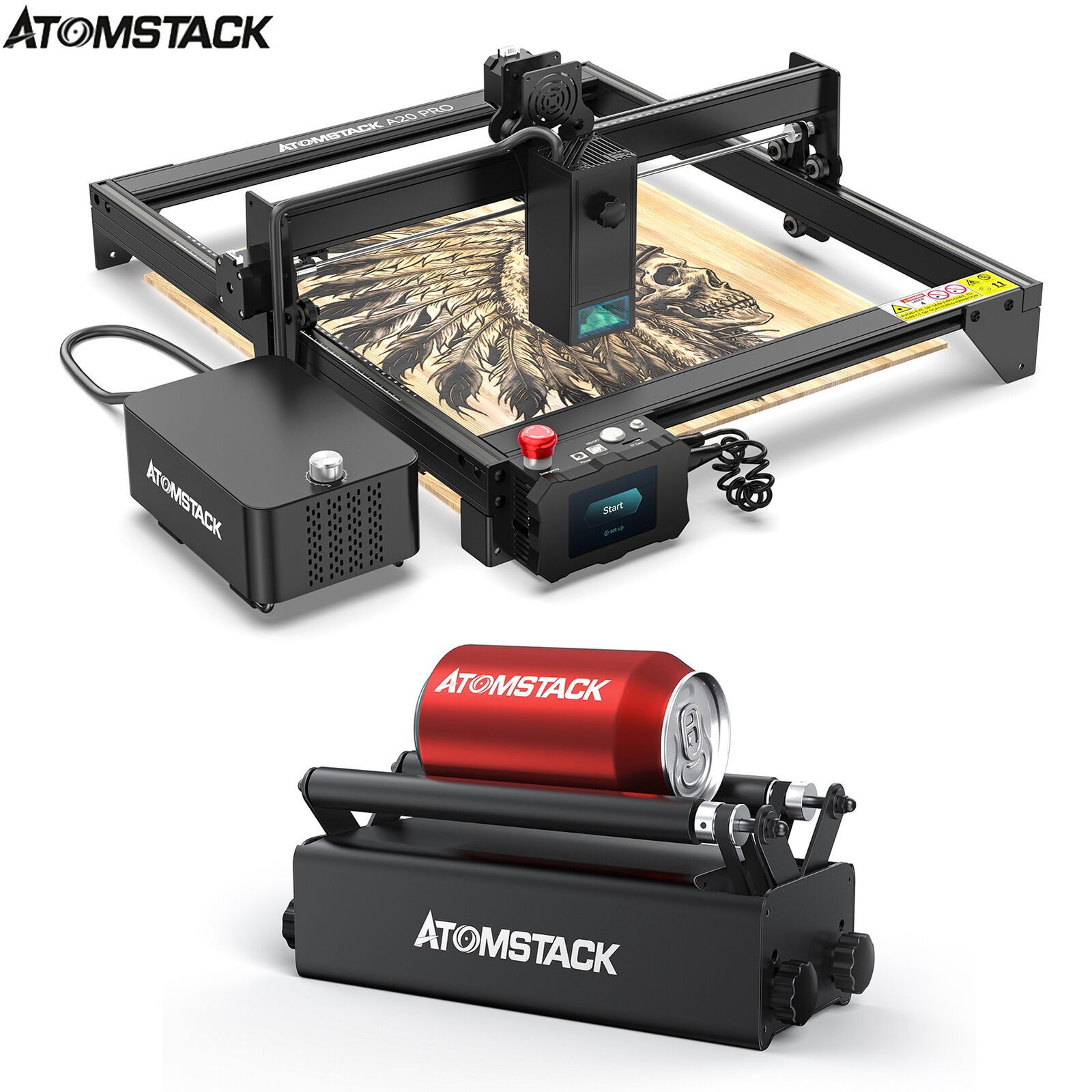 ATOMSTACK A20 Pro 20W Laser Engraver Cutter w/ Air Assist Kit+Rotary Roller S4C8