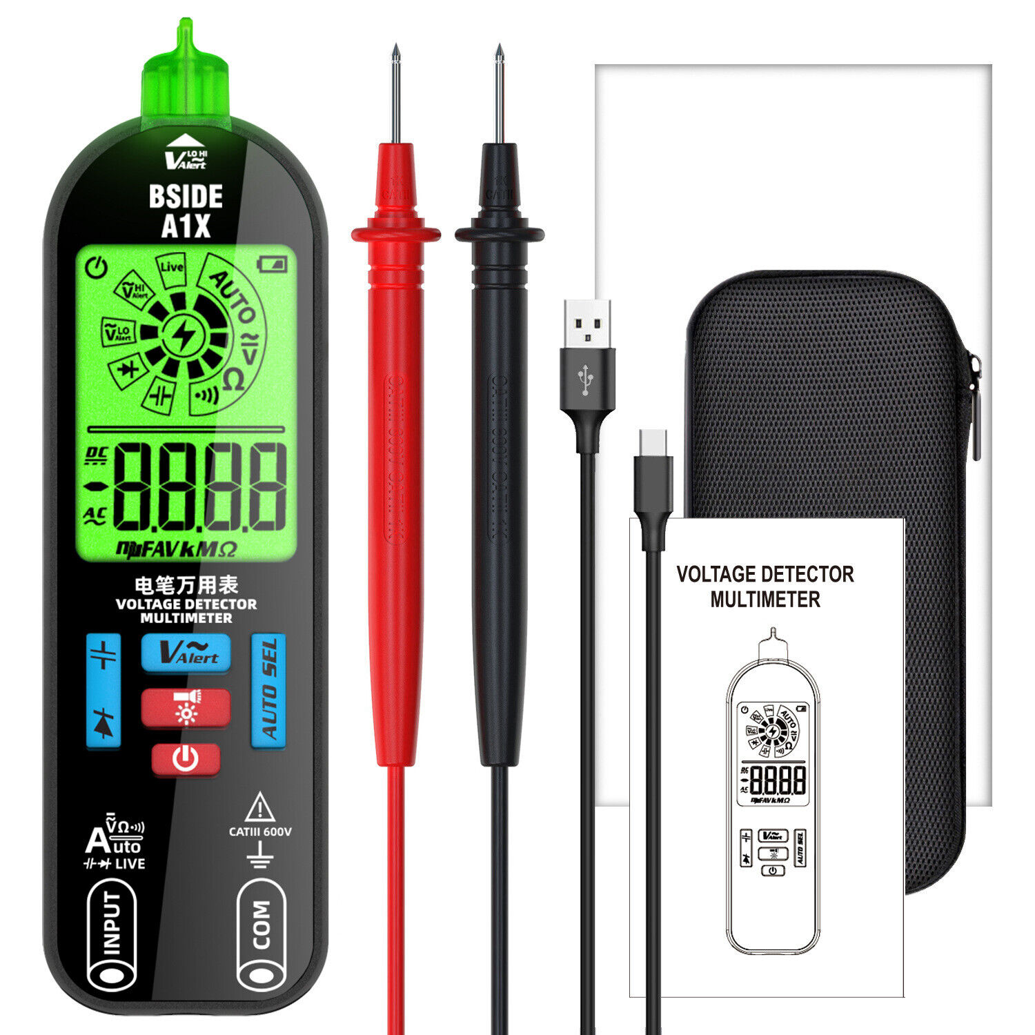 BSIDE A1X Digital Multimeter Voltage Tester Detector DC/AC Voltage Resistance
