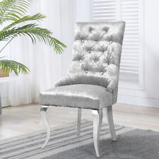 Large Dining Chair Light Grey Velvet Lion Knocker Chair Stool High Back 1PCS US picture