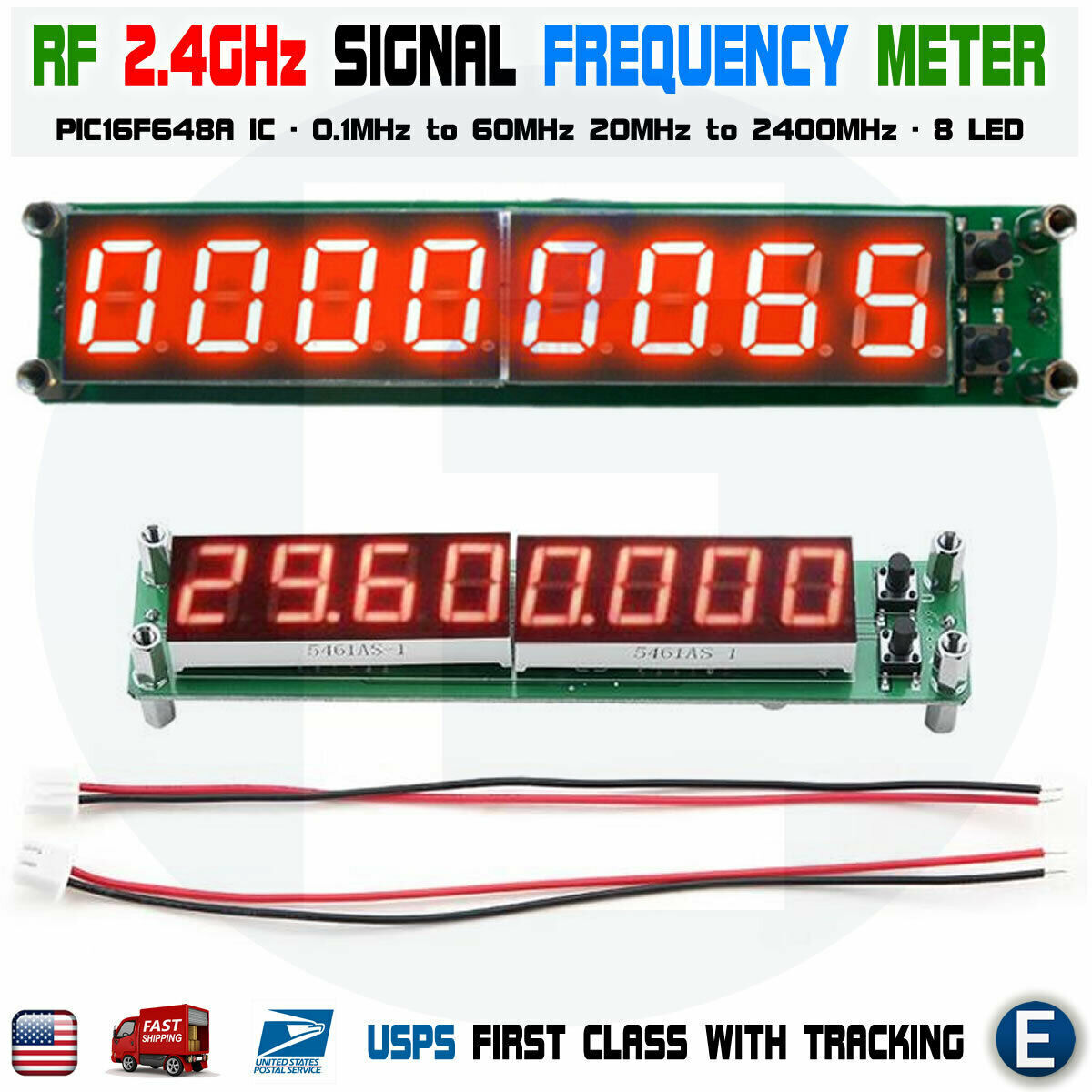 RF Signal Frequency Counter Cymometer Tester 0.1-60MHz 20MHz~2.4GHz Meter RED