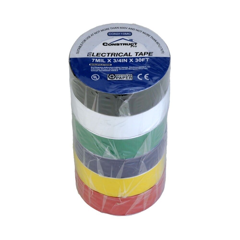 Construct Pro UL-Listed Electrical Tape (6-Pack, Multi-Color, 3/4\
