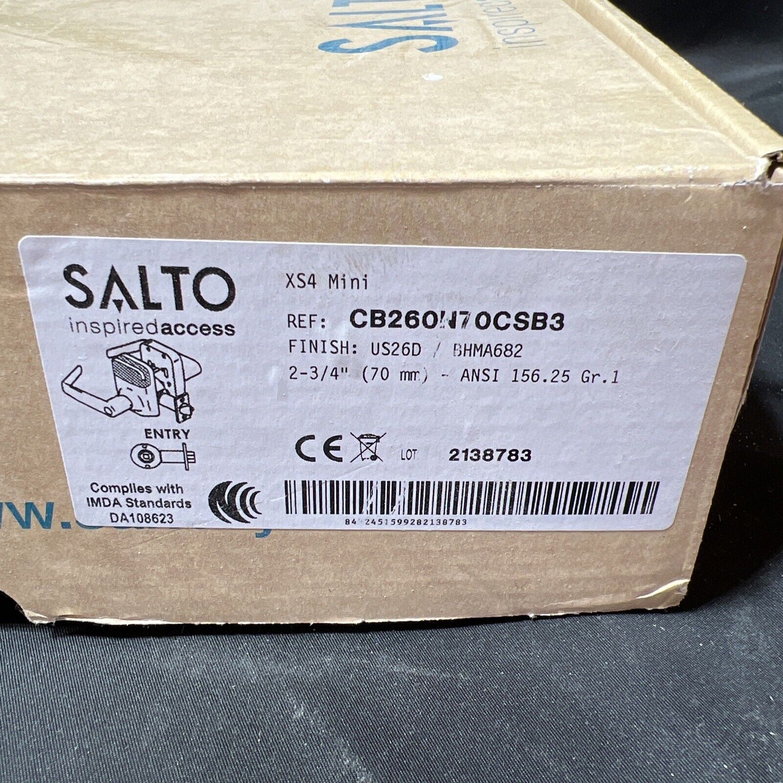 Salto XS4 Mini ANSI CB260N70CSB3 Finish US26D 2-3/4” Door Handle NEW WiFi Pad