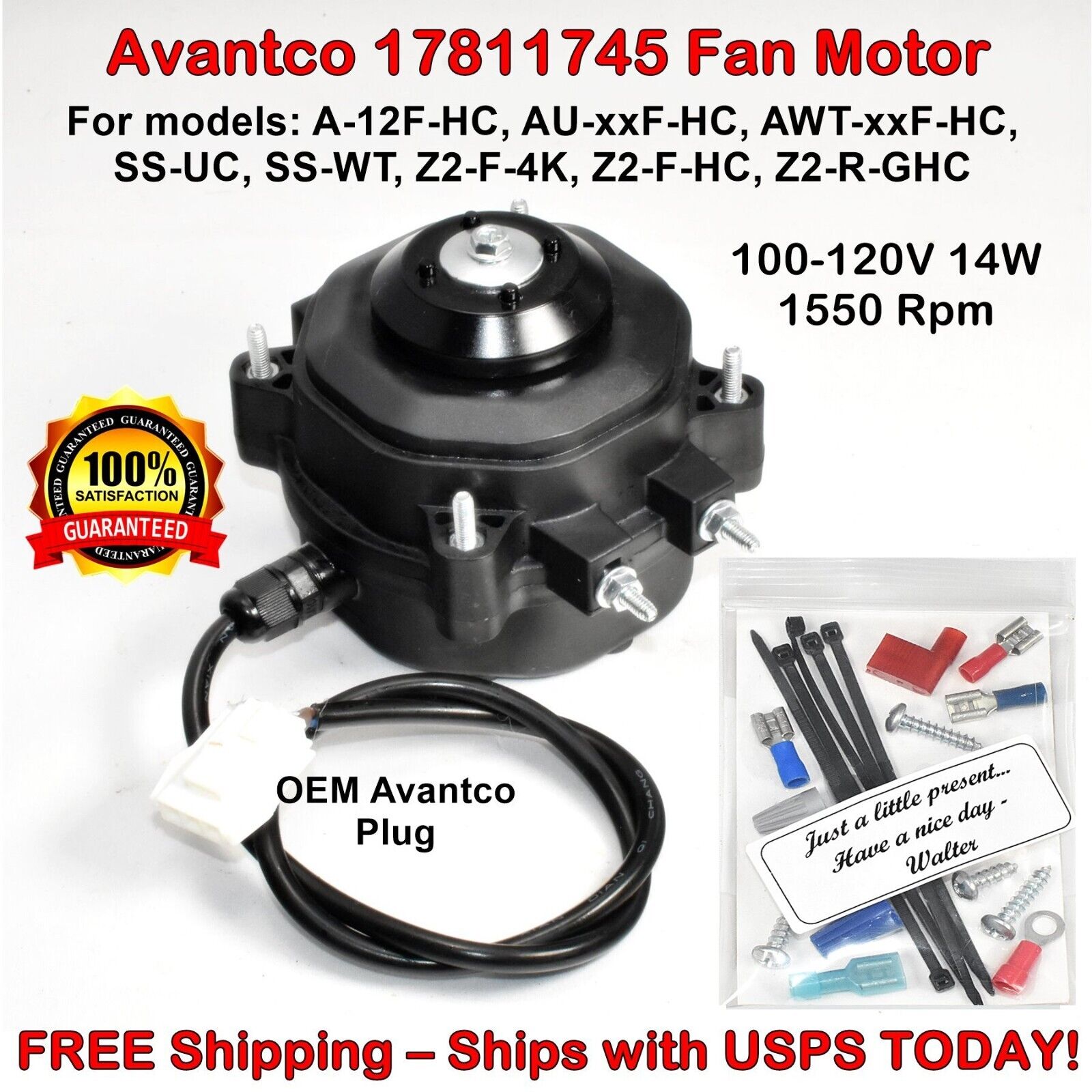 Avantco 17811745 Condenser Fan Motor 115V, A-12F / Z2 Series, Ships Free Today