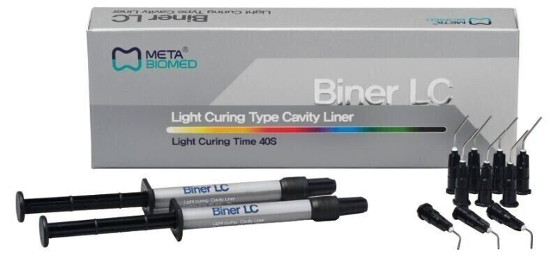 Dental BINER LC Light Curing Type Cavity Liner 2 x 2gm Syringe Pack by META