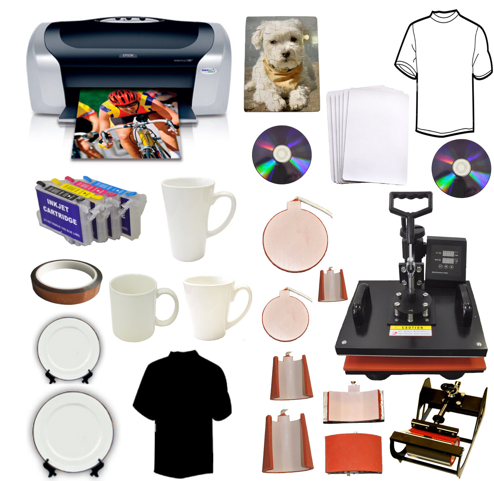 8in1Heat Press,Photo Printer,Cartridges,T-shirts,Mugs,Hat,Plate,iPhone,Samsung