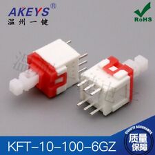 10Pcs KFT-10-100-6GZ Power Button Switch Red 6Pin 10x10mm Self-Locking High Head picture