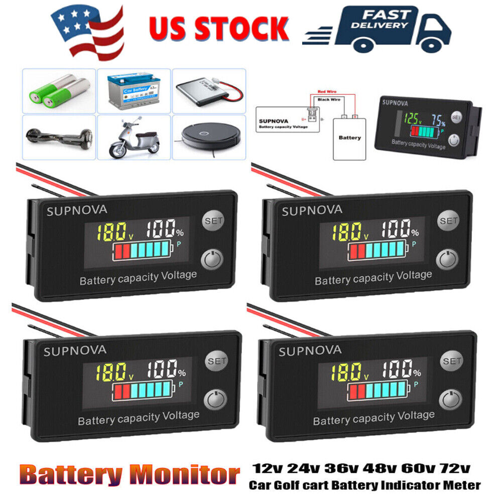 4X DC Battery Monitor Meter 12v 24v 36v 48v 60v 72v LCD Display For Car RV Solar