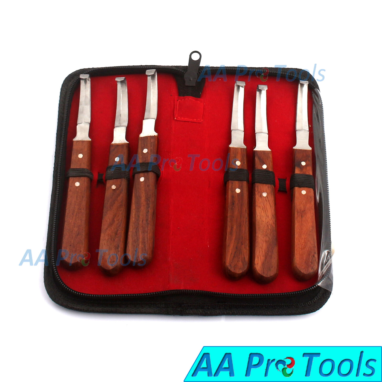 6 Farrier Hoof Knives Equine Veterinary Horse Knife, w/Leather Pouch Kit AA-0057