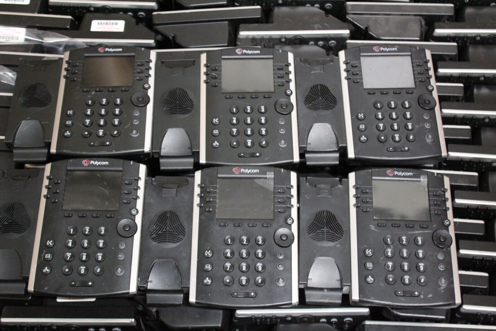 Lot of 100 Polycom VVX 410 12-Line Office IP Phones W/ Stands & Handsets