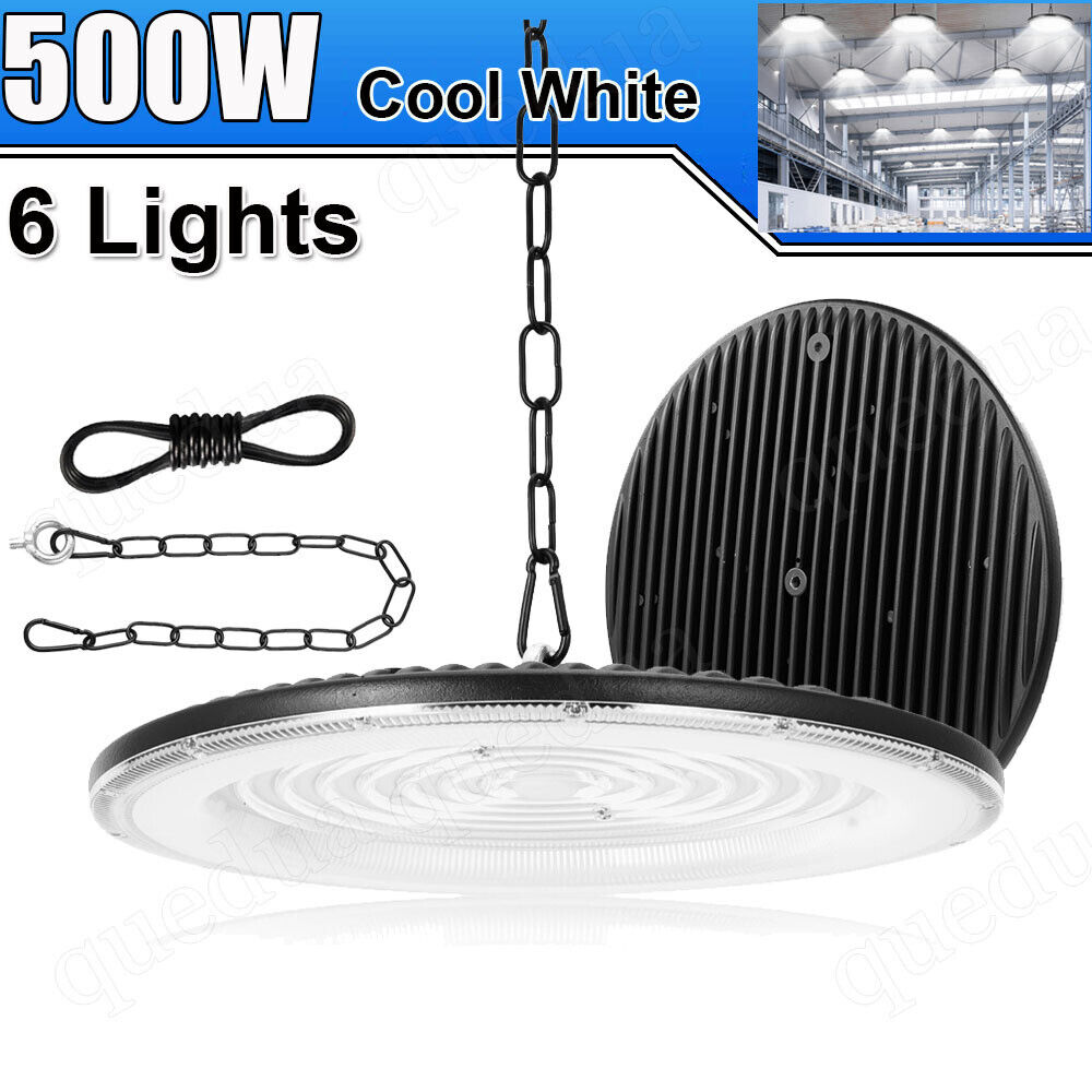 6X 500W UFO Led High Bay Light Garage Factory Warehouse Commercial Light NEW