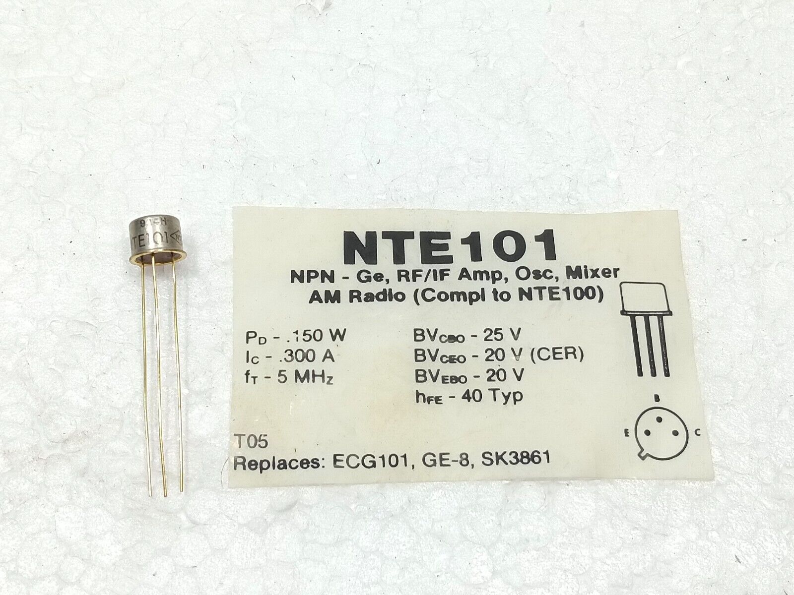 NTE Electronics NTE101 PNP Germanium Complementary Transistor - LOT OF 9 PCS