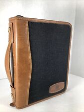 Vintage ~Day-Timer®️Brown & Black Soft Leather 7 Ring Zipper Planner~11.5”x8.5” picture