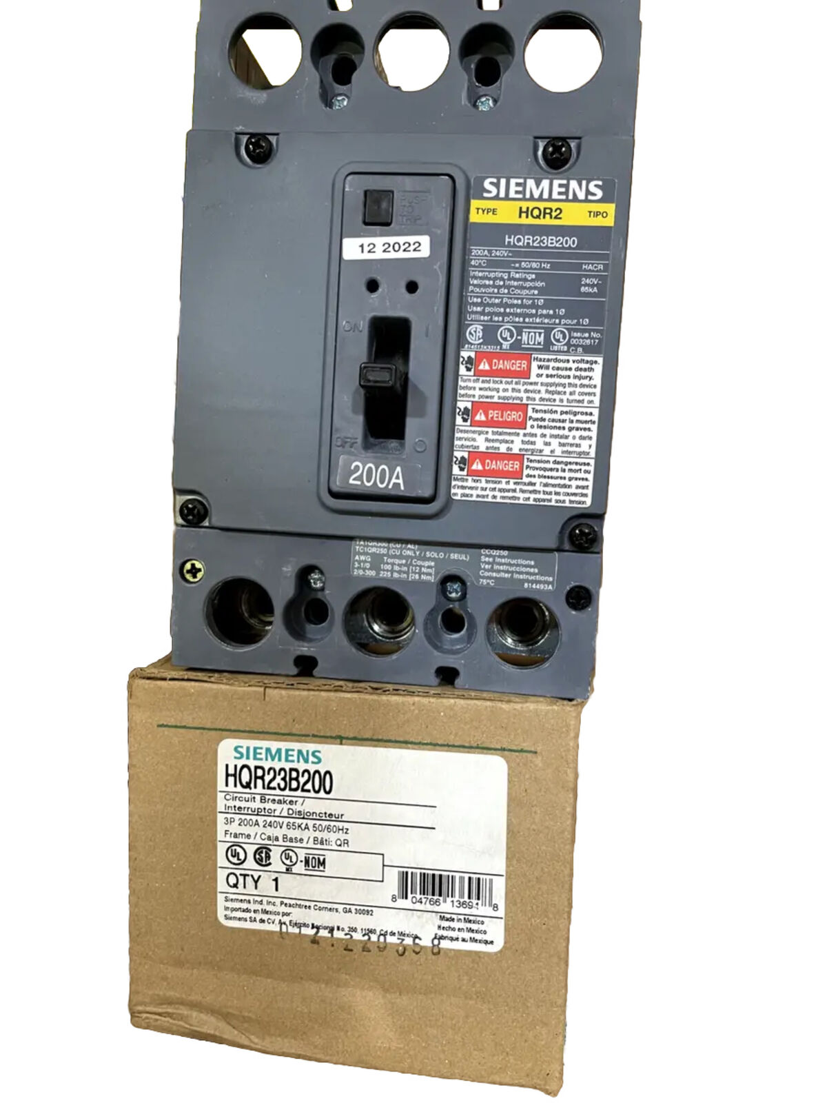 NEW Siemens HQR23B200 3p 240v 200a 65k Circuit Breaker NEW IN BOX