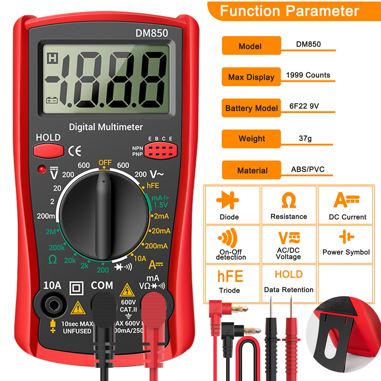 LCD Digital Multimeter Voltmeter Ammeter Ohmmeter Volt AC DC Tester Leads Meter